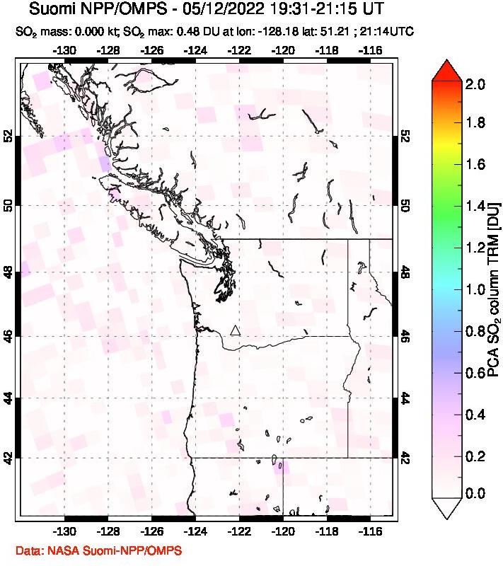 A sulfur dioxide image over Cascade Range, USA on May 12, 2022.