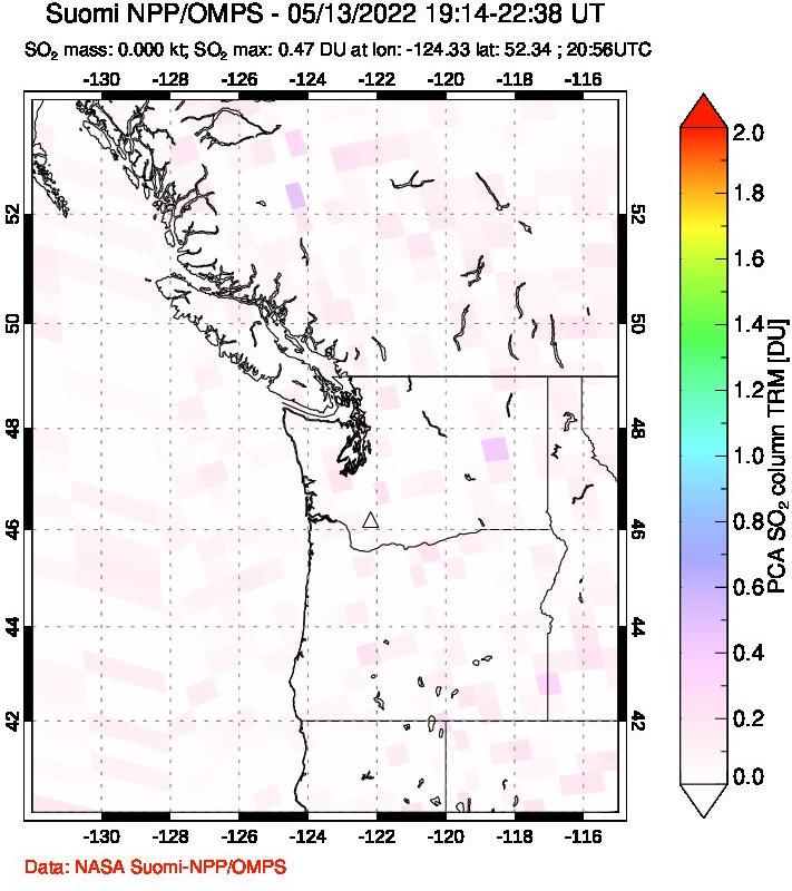 A sulfur dioxide image over Cascade Range, USA on May 13, 2022.