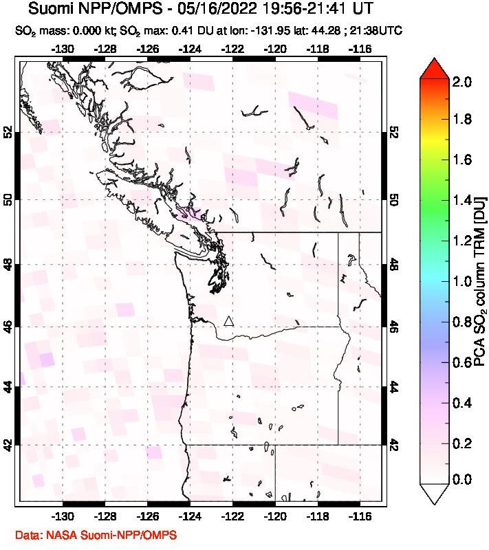 A sulfur dioxide image over Cascade Range, USA on May 16, 2022.