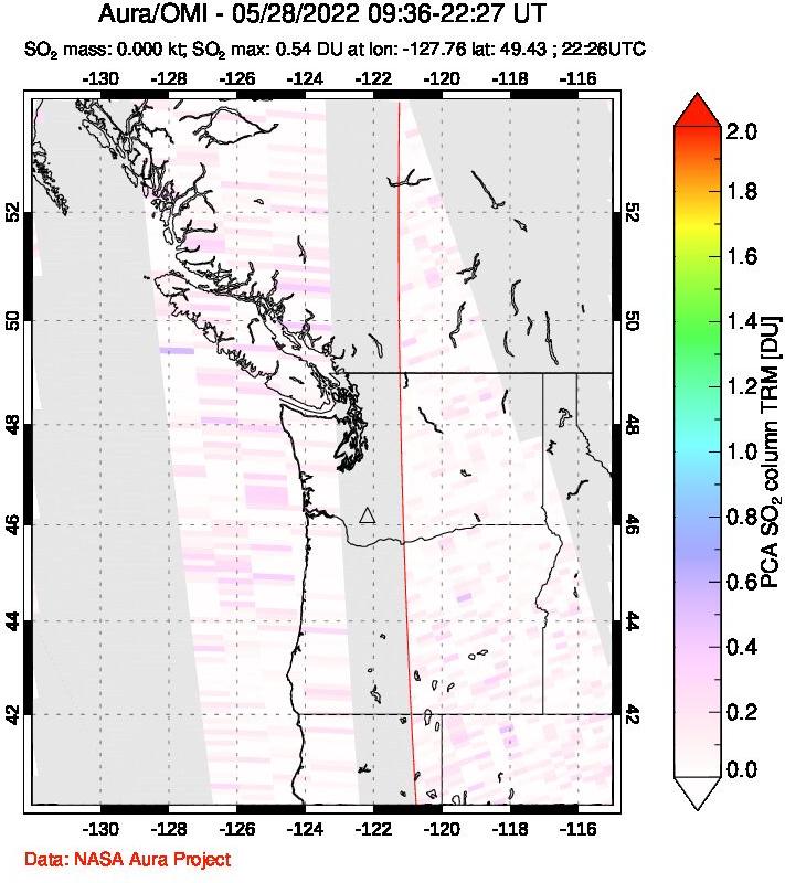 A sulfur dioxide image over Cascade Range, USA on May 28, 2022.
