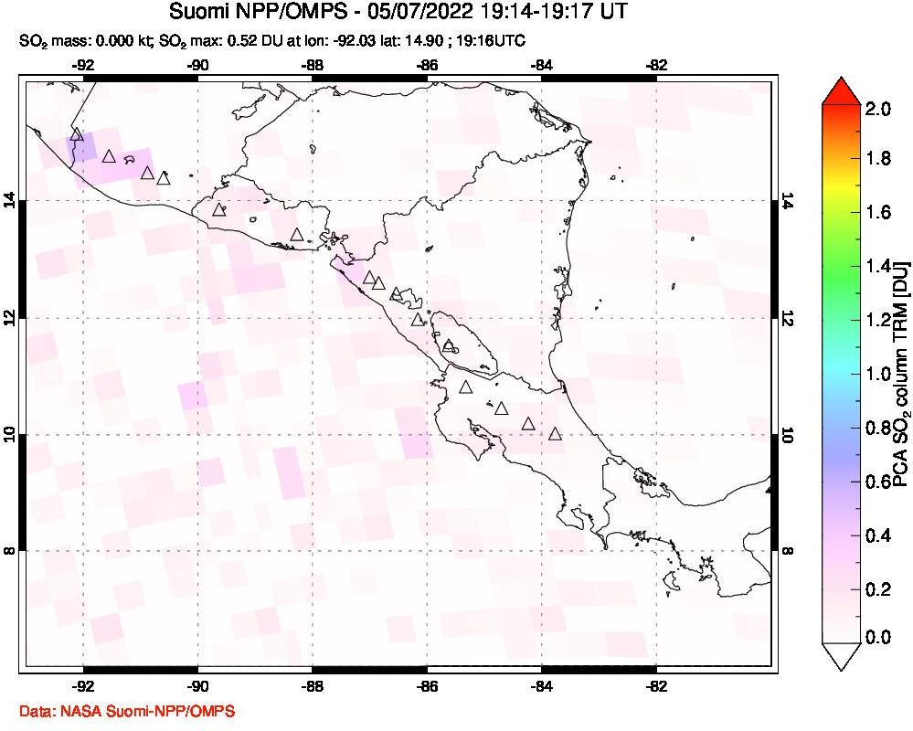 A sulfur dioxide image over Central America on May 07, 2022.