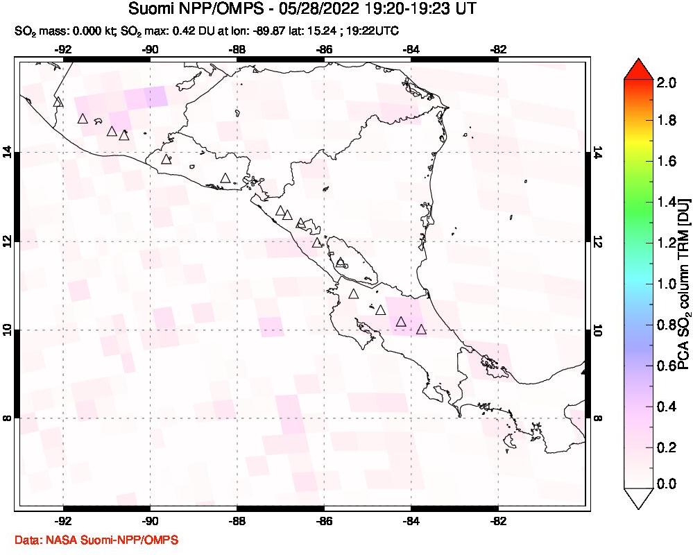 A sulfur dioxide image over Central America on May 28, 2022.