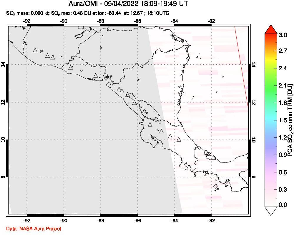A sulfur dioxide image over Central America on May 04, 2022.
