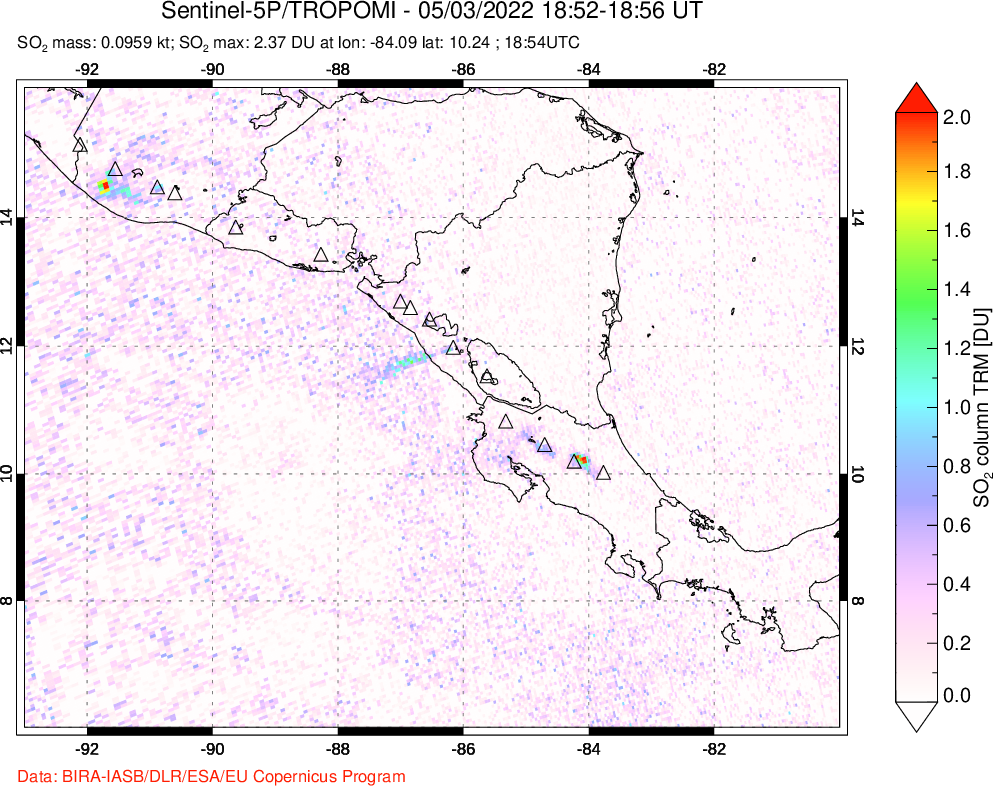 A sulfur dioxide image over Central America on May 03, 2022.
