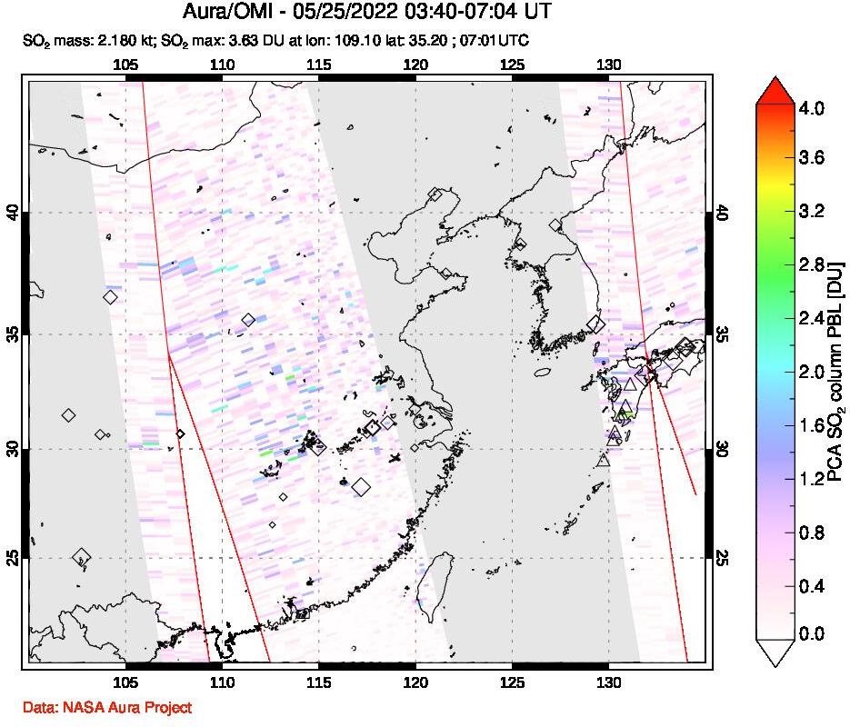A sulfur dioxide image over Eastern China on May 25, 2022.