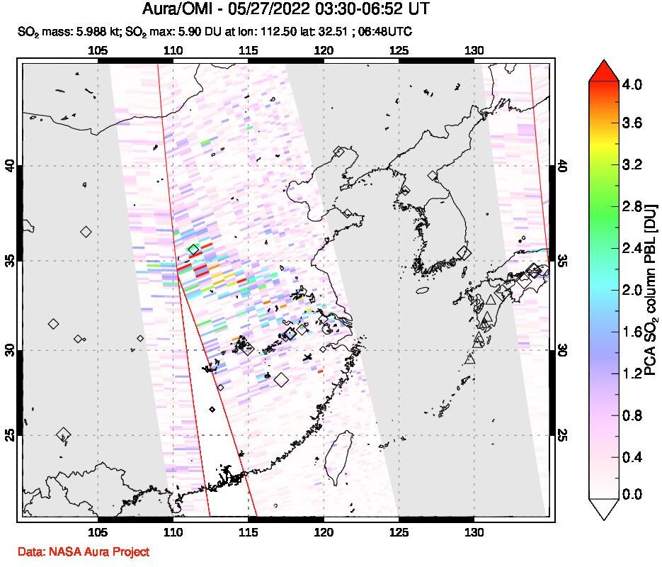 A sulfur dioxide image over Eastern China on May 27, 2022.