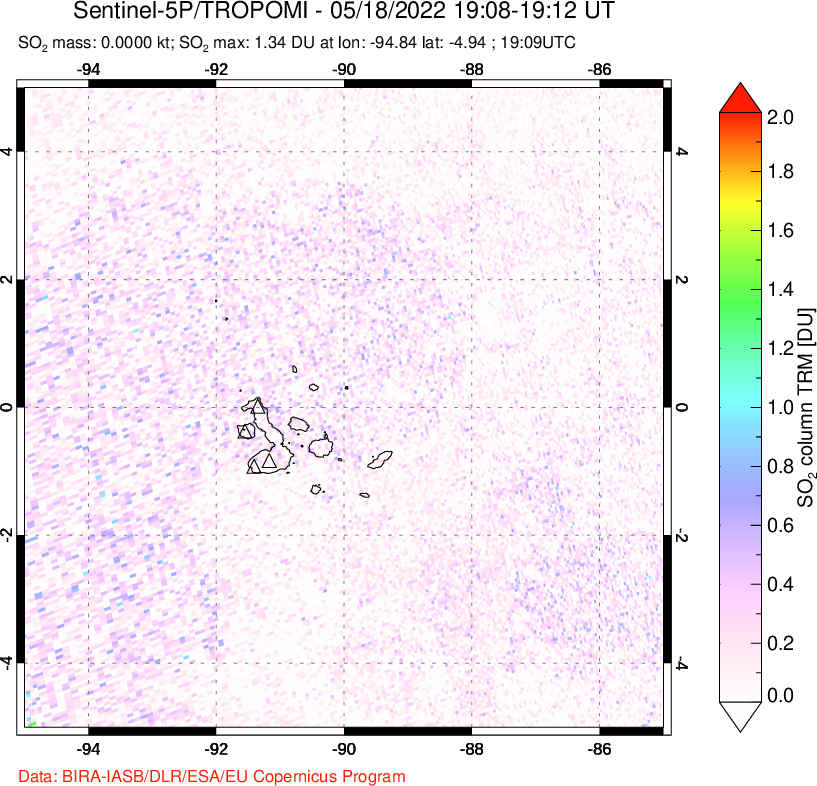 A sulfur dioxide image over Galápagos Islands on May 18, 2022.