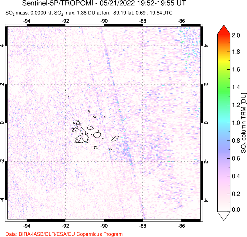 A sulfur dioxide image over Galápagos Islands on May 21, 2022.