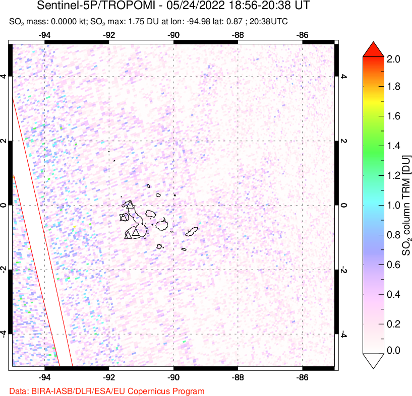 A sulfur dioxide image over Galápagos Islands on May 24, 2022.