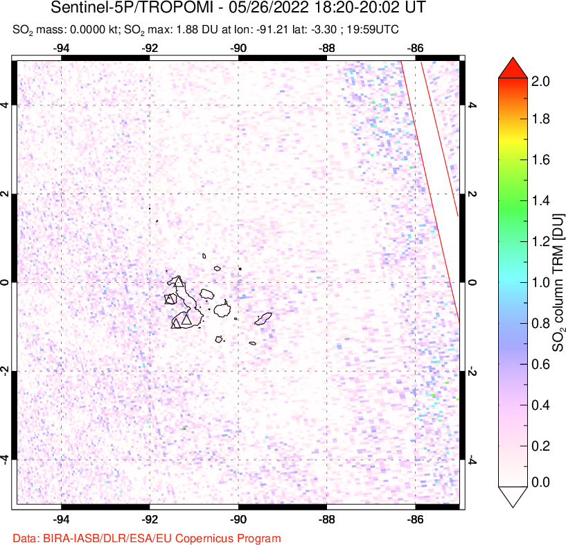 A sulfur dioxide image over Galápagos Islands on May 26, 2022.