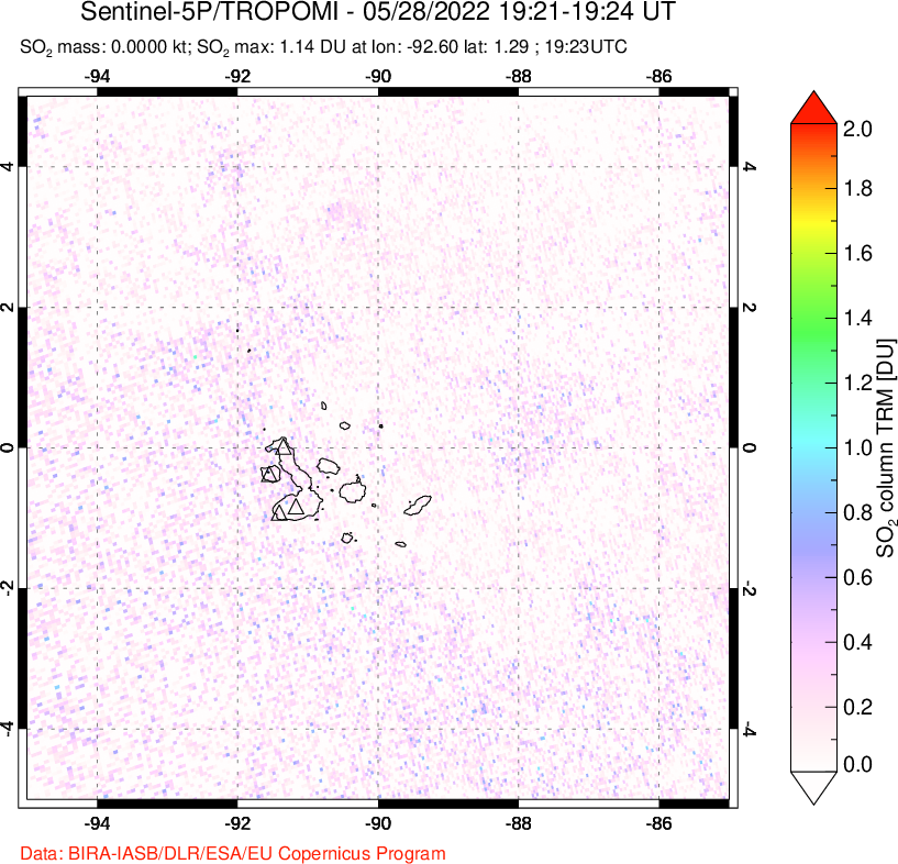 A sulfur dioxide image over Galápagos Islands on May 28, 2022.