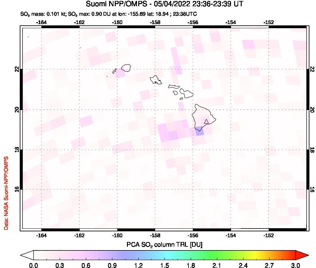 A sulfur dioxide image over Hawaii, USA on May 04, 2022.