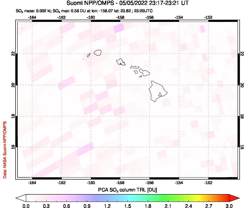 A sulfur dioxide image over Hawaii, USA on May 05, 2022.