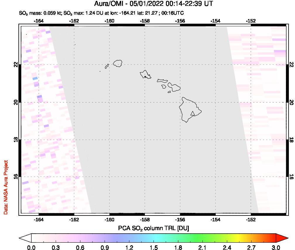 A sulfur dioxide image over Hawaii, USA on May 01, 2022.