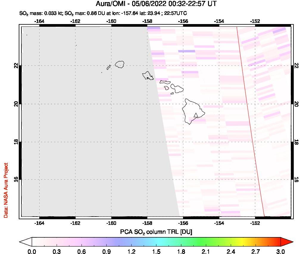 A sulfur dioxide image over Hawaii, USA on May 06, 2022.