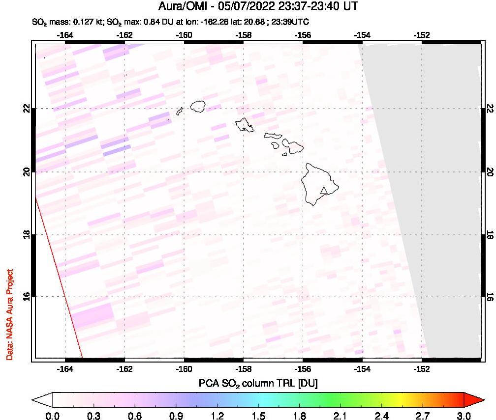 A sulfur dioxide image over Hawaii, USA on May 07, 2022.