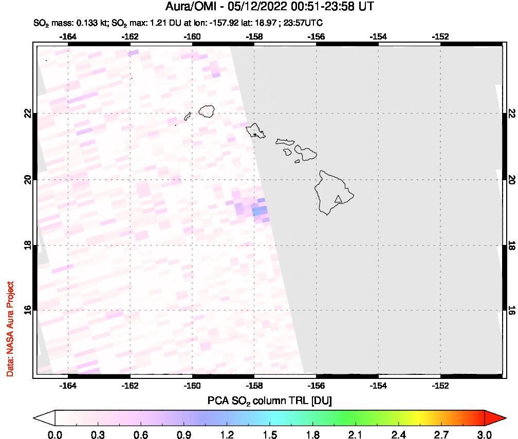 A sulfur dioxide image over Hawaii, USA on May 12, 2022.