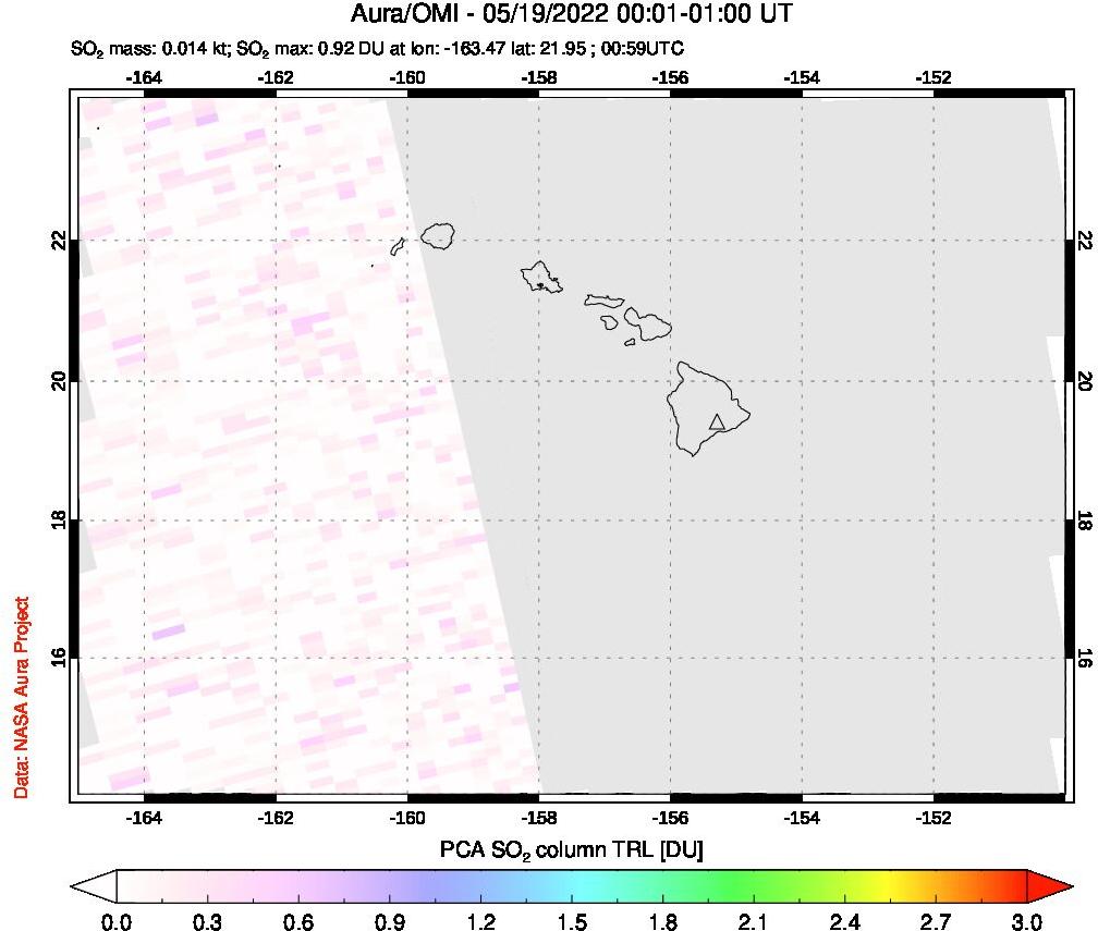 A sulfur dioxide image over Hawaii, USA on May 19, 2022.