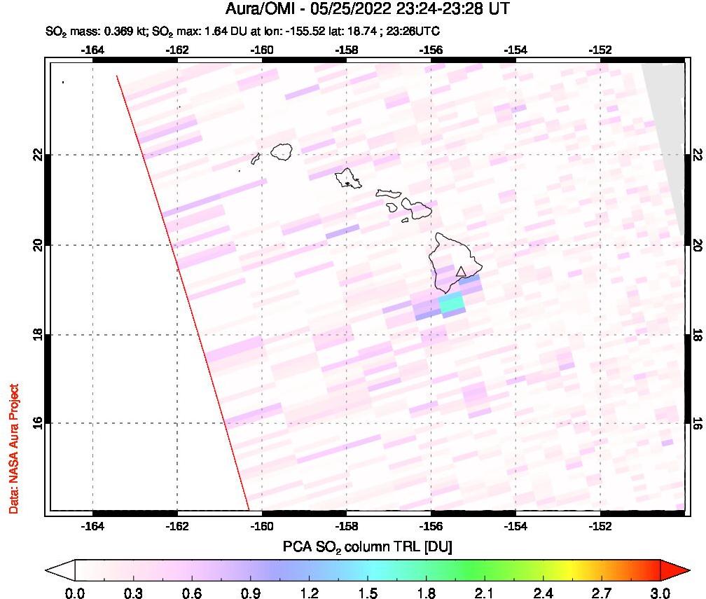 A sulfur dioxide image over Hawaii, USA on May 25, 2022.