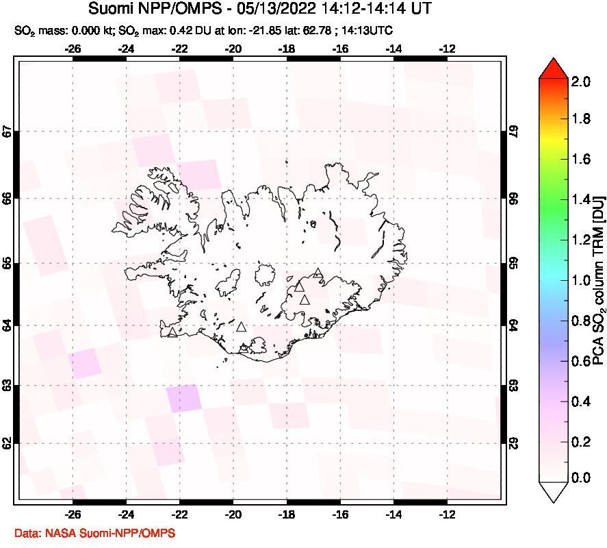 A sulfur dioxide image over Iceland on May 13, 2022.