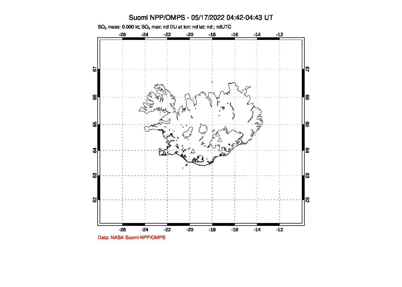 A sulfur dioxide image over Iceland on May 17, 2022.