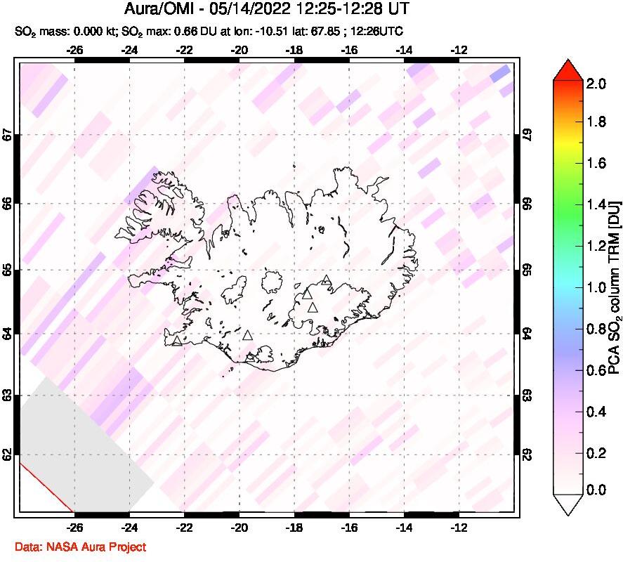 A sulfur dioxide image over Iceland on May 14, 2022.