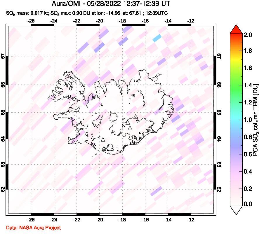 A sulfur dioxide image over Iceland on May 28, 2022.