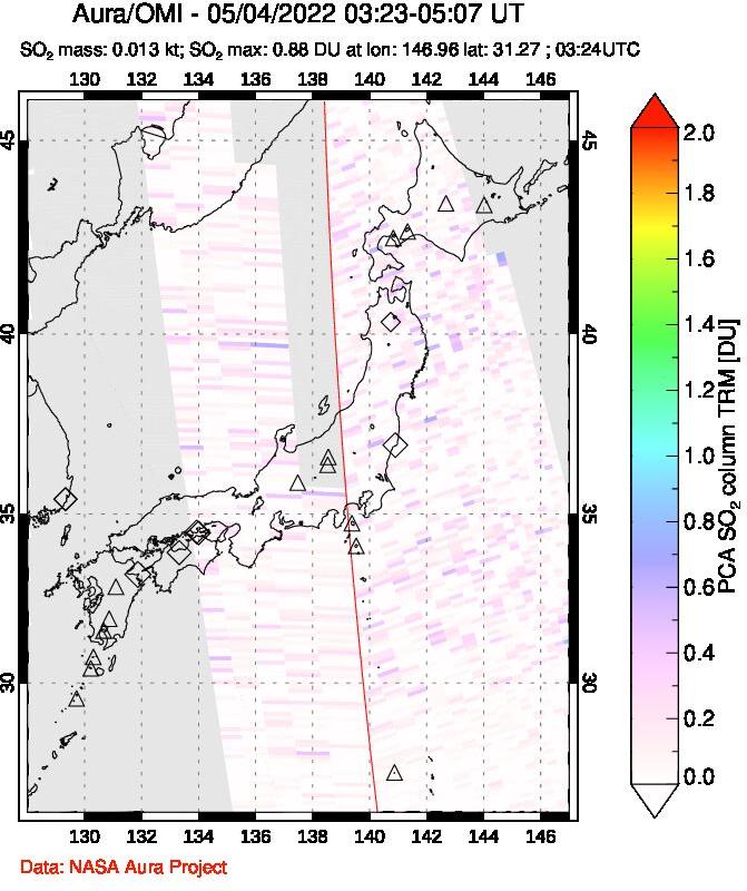 A sulfur dioxide image over Japan on May 04, 2022.