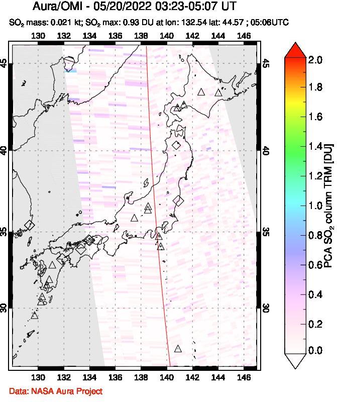 A sulfur dioxide image over Japan on May 20, 2022.