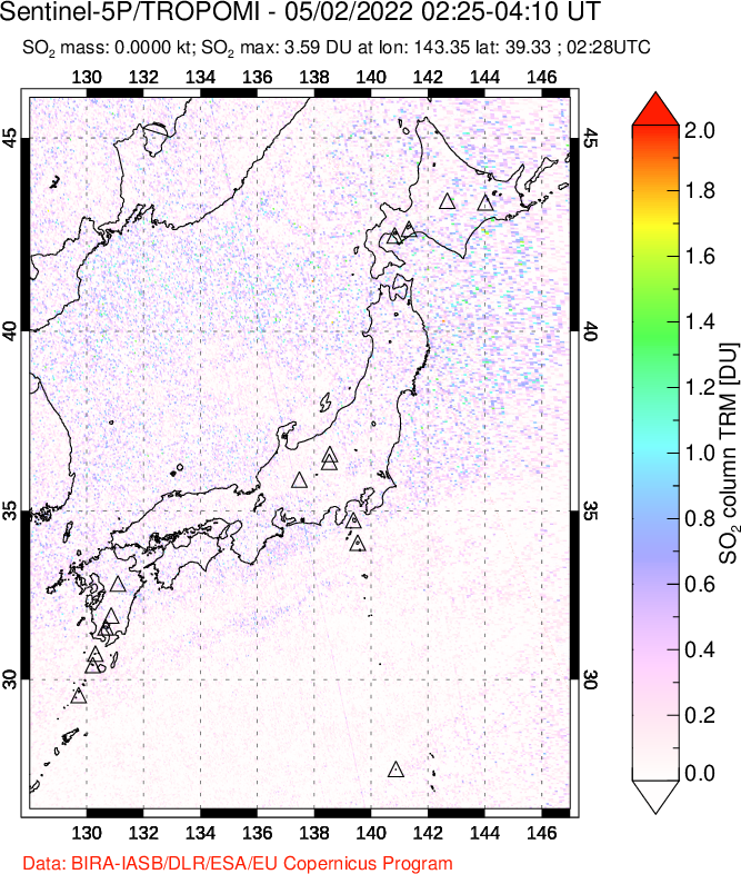 A sulfur dioxide image over Japan on May 02, 2022.