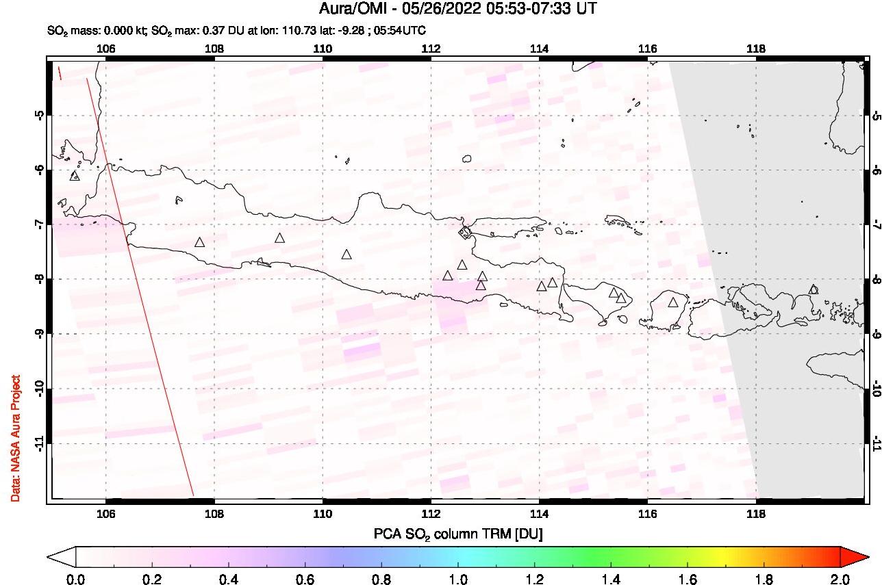 A sulfur dioxide image over Java, Indonesia on May 26, 2022.