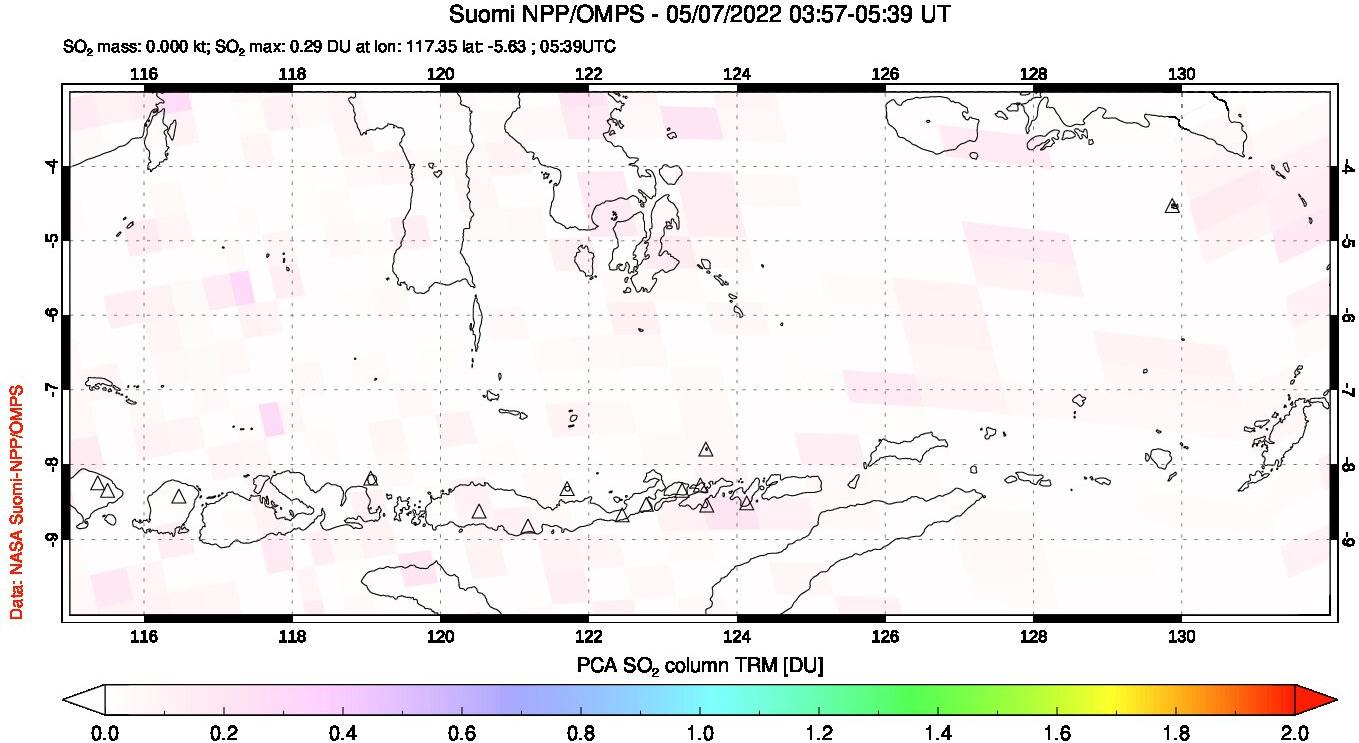 A sulfur dioxide image over Lesser Sunda Islands, Indonesia on May 07, 2022.