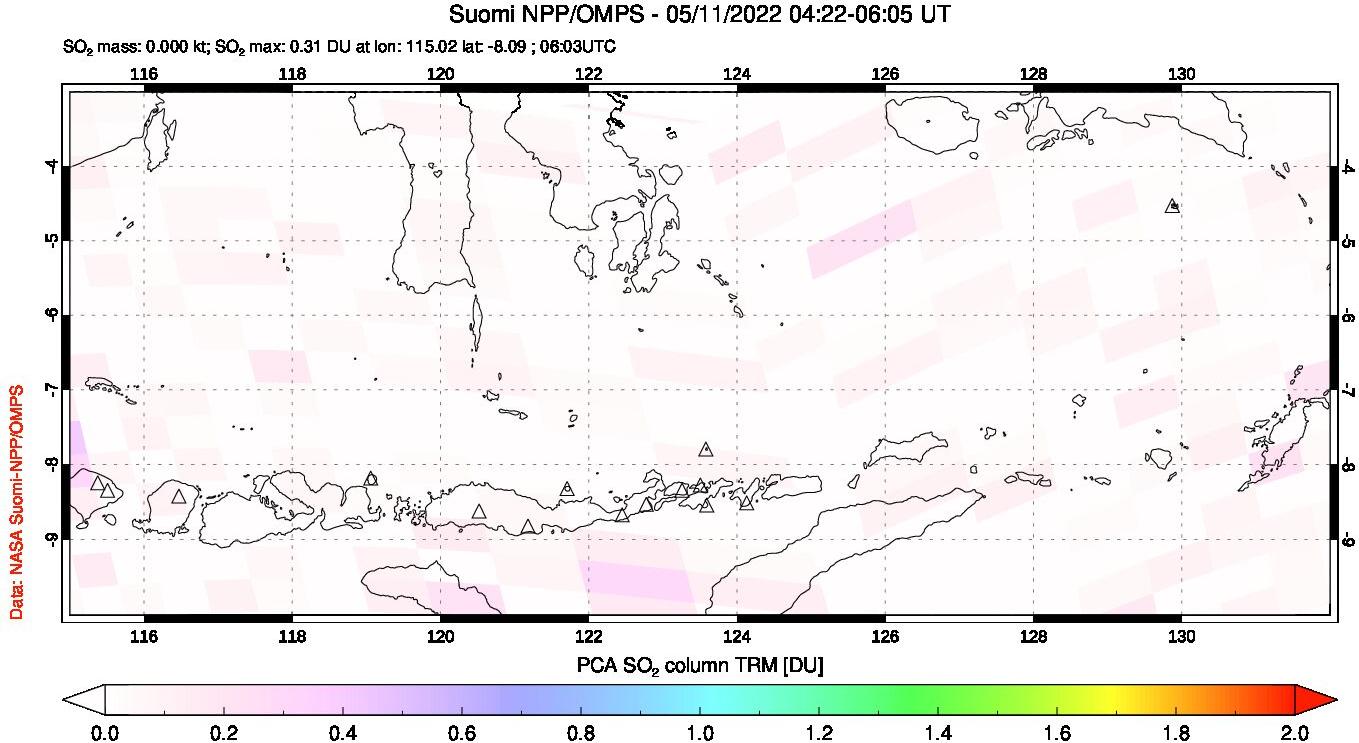 A sulfur dioxide image over Lesser Sunda Islands, Indonesia on May 11, 2022.