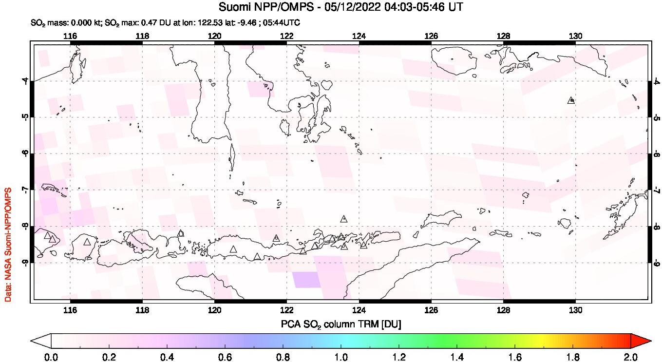 A sulfur dioxide image over Lesser Sunda Islands, Indonesia on May 12, 2022.