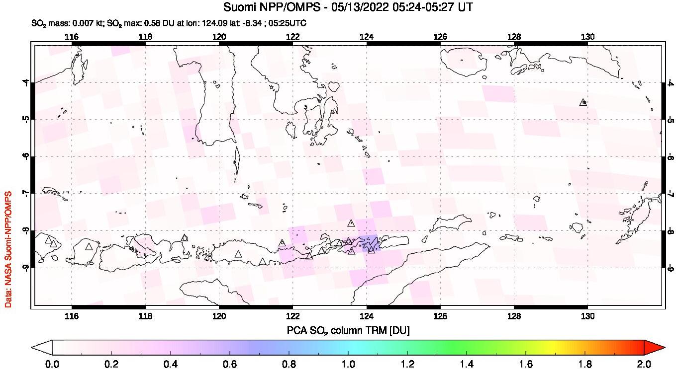 A sulfur dioxide image over Lesser Sunda Islands, Indonesia on May 13, 2022.