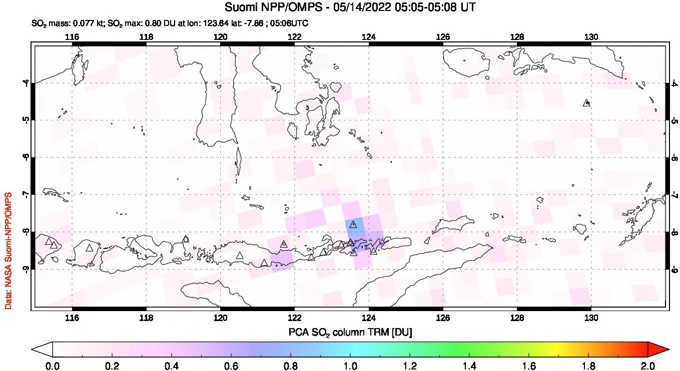 A sulfur dioxide image over Lesser Sunda Islands, Indonesia on May 14, 2022.