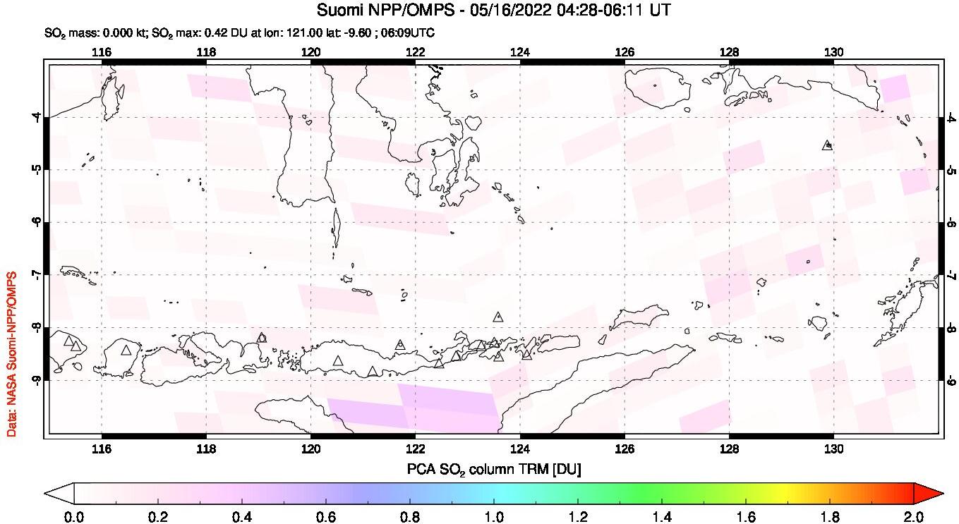 A sulfur dioxide image over Lesser Sunda Islands, Indonesia on May 16, 2022.