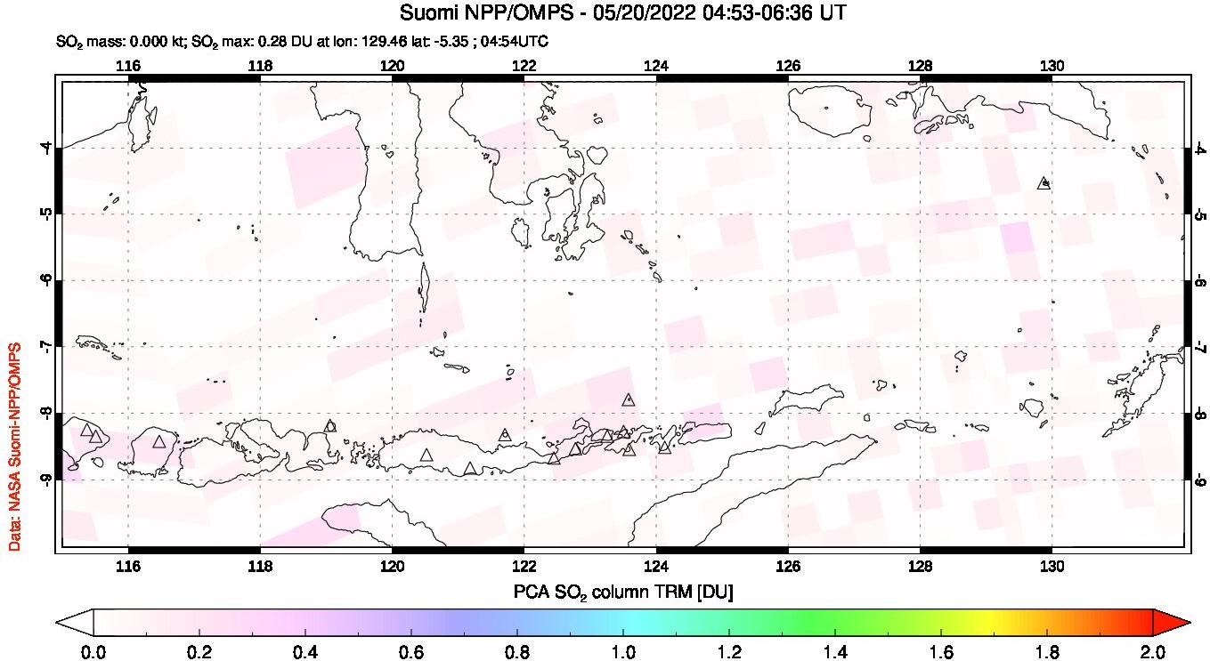 A sulfur dioxide image over Lesser Sunda Islands, Indonesia on May 20, 2022.