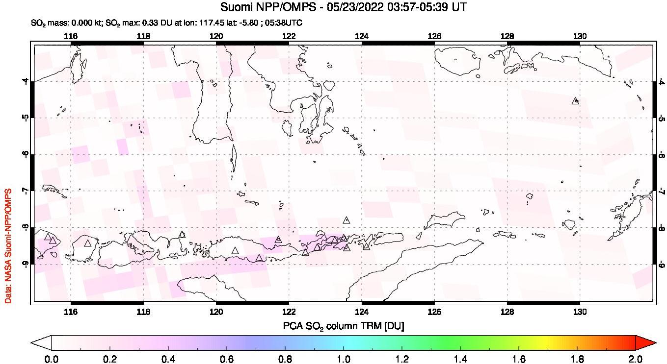 A sulfur dioxide image over Lesser Sunda Islands, Indonesia on May 23, 2022.