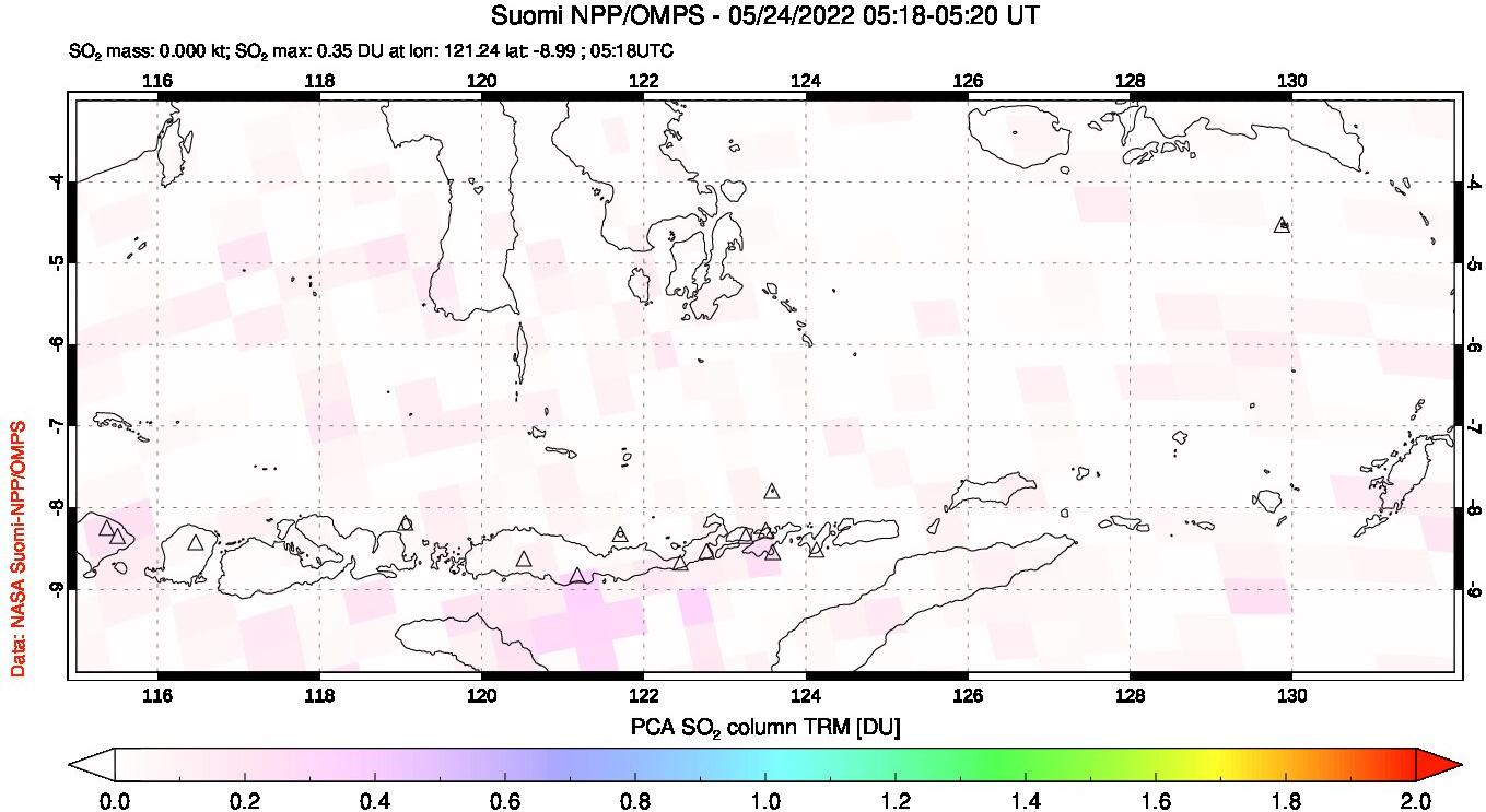 A sulfur dioxide image over Lesser Sunda Islands, Indonesia on May 24, 2022.