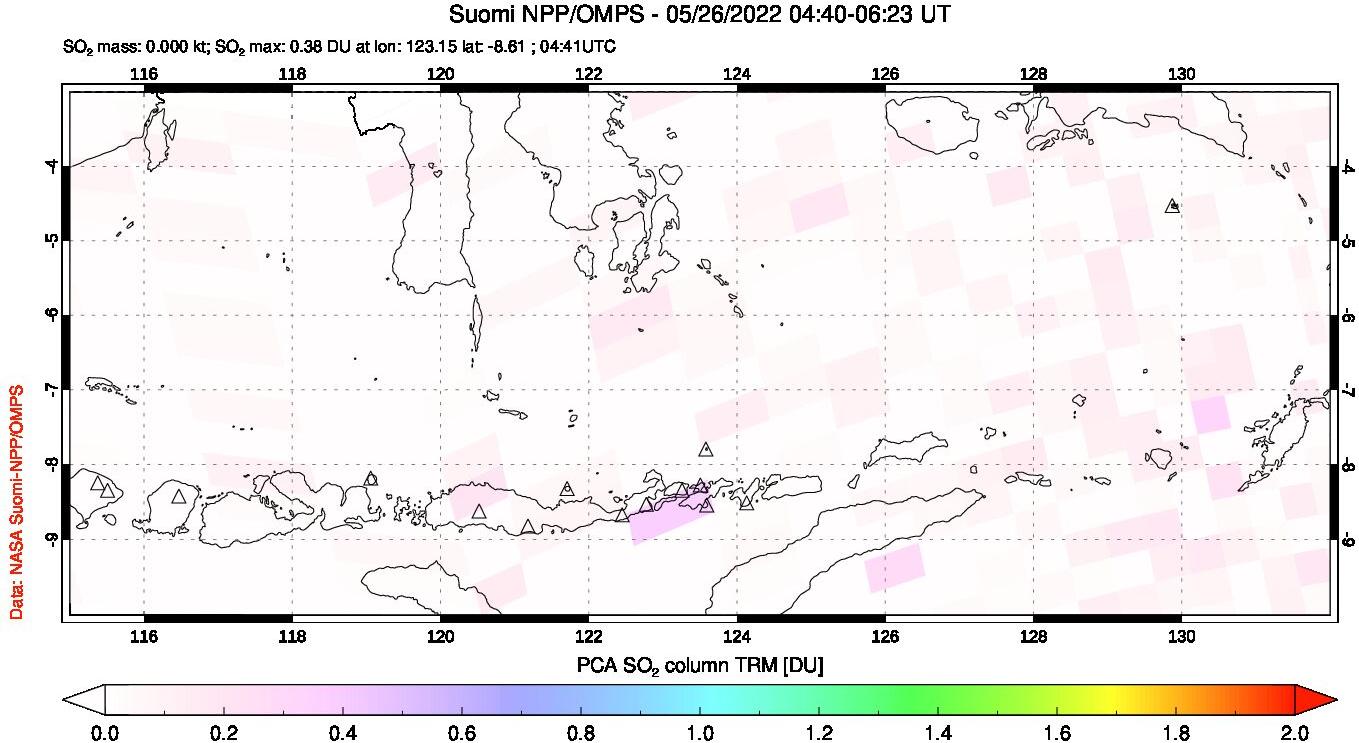 A sulfur dioxide image over Lesser Sunda Islands, Indonesia on May 26, 2022.