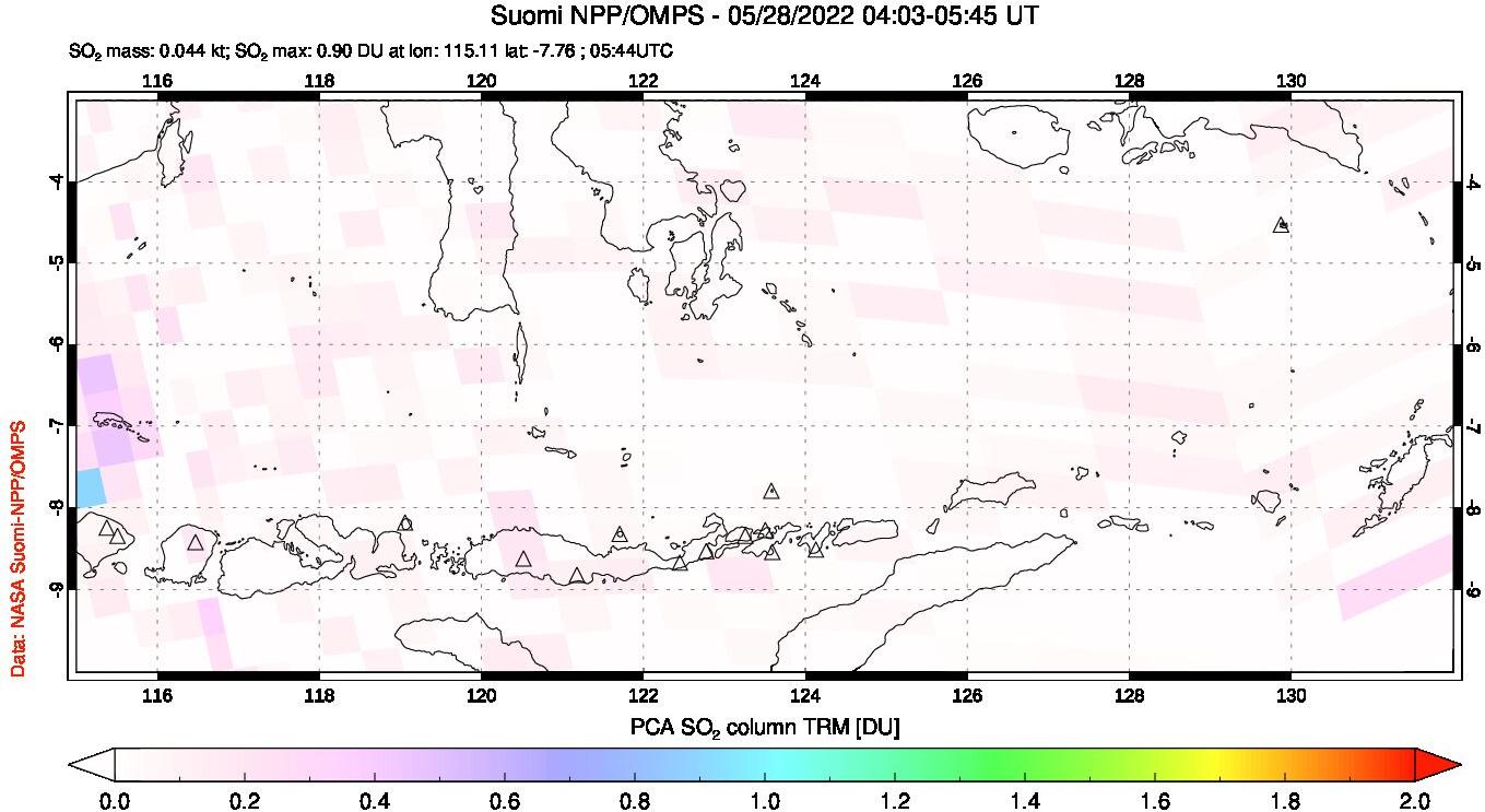 A sulfur dioxide image over Lesser Sunda Islands, Indonesia on May 28, 2022.