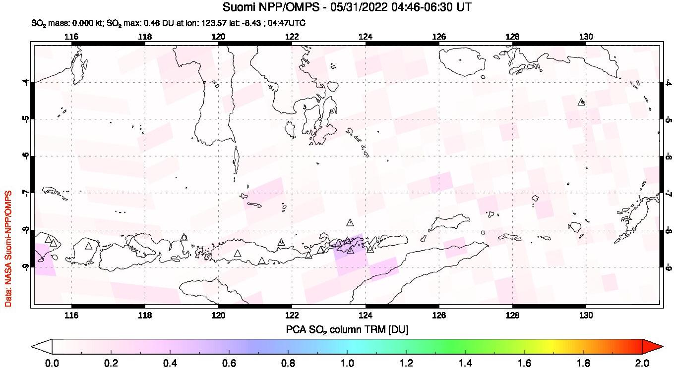 A sulfur dioxide image over Lesser Sunda Islands, Indonesia on May 31, 2022.
