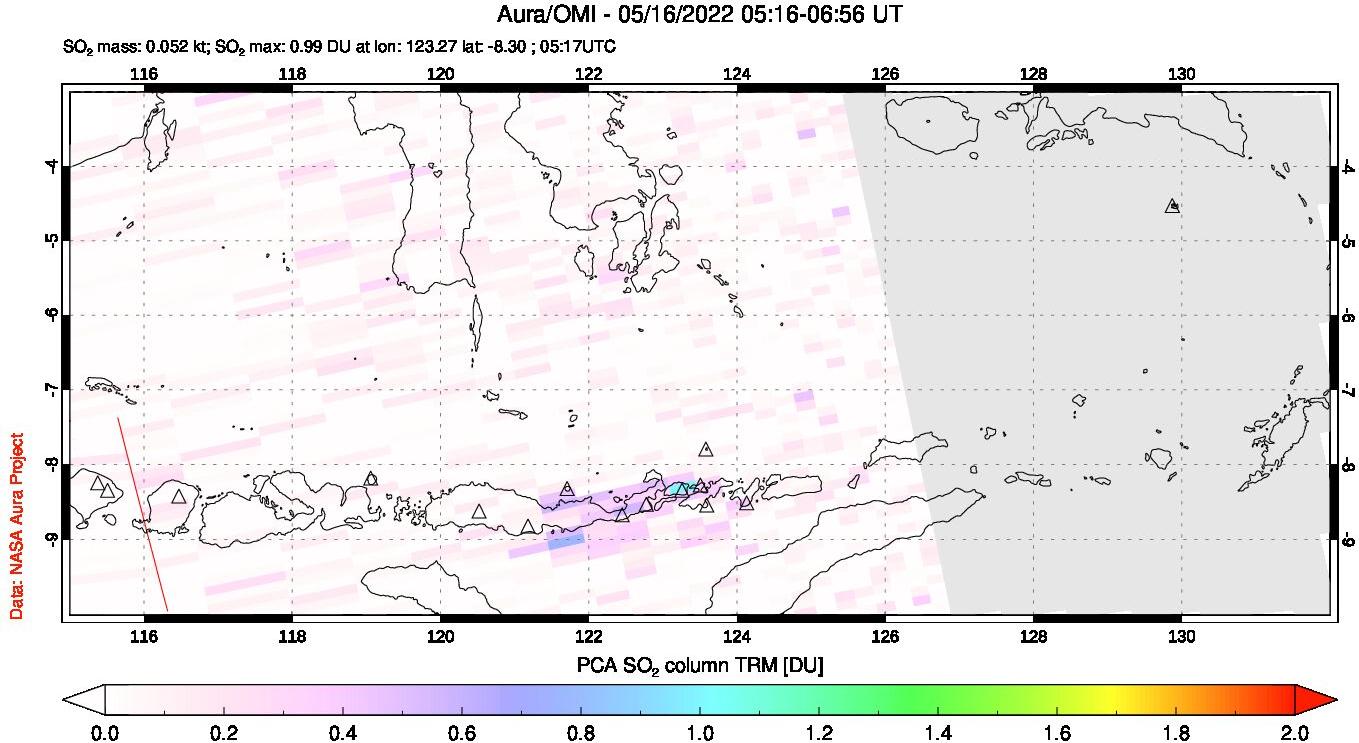 A sulfur dioxide image over Lesser Sunda Islands, Indonesia on May 16, 2022.