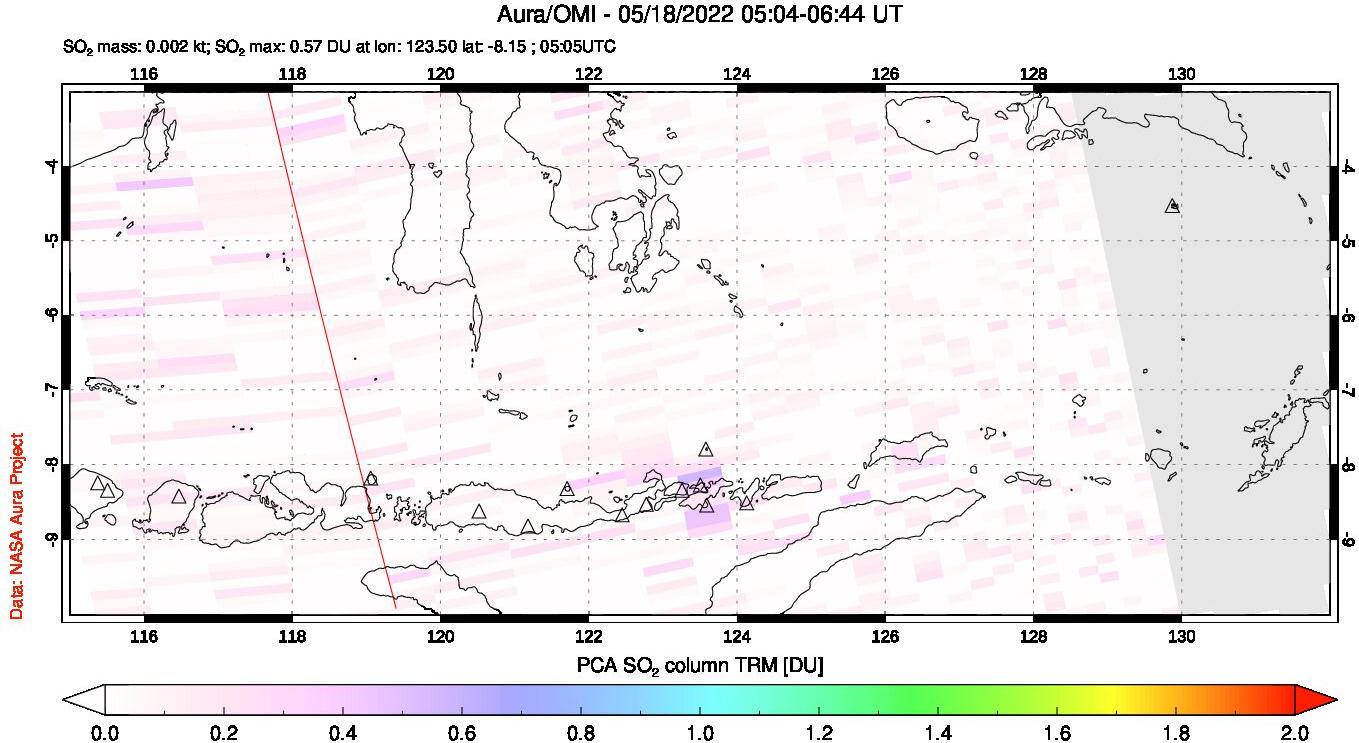 A sulfur dioxide image over Lesser Sunda Islands, Indonesia on May 18, 2022.