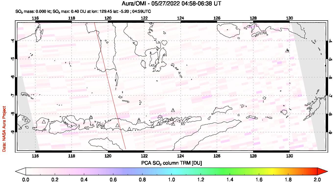 A sulfur dioxide image over Lesser Sunda Islands, Indonesia on May 27, 2022.