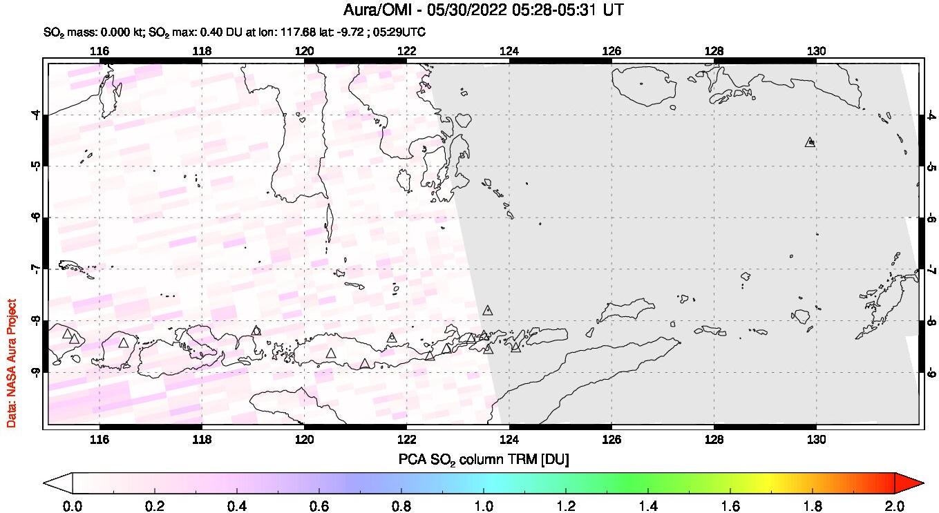 A sulfur dioxide image over Lesser Sunda Islands, Indonesia on May 30, 2022.