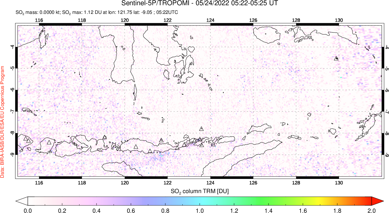 A sulfur dioxide image over Lesser Sunda Islands, Indonesia on May 24, 2022.