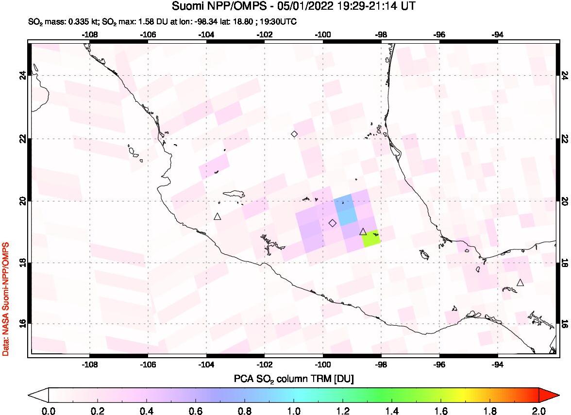 A sulfur dioxide image over Mexico on May 01, 2022.