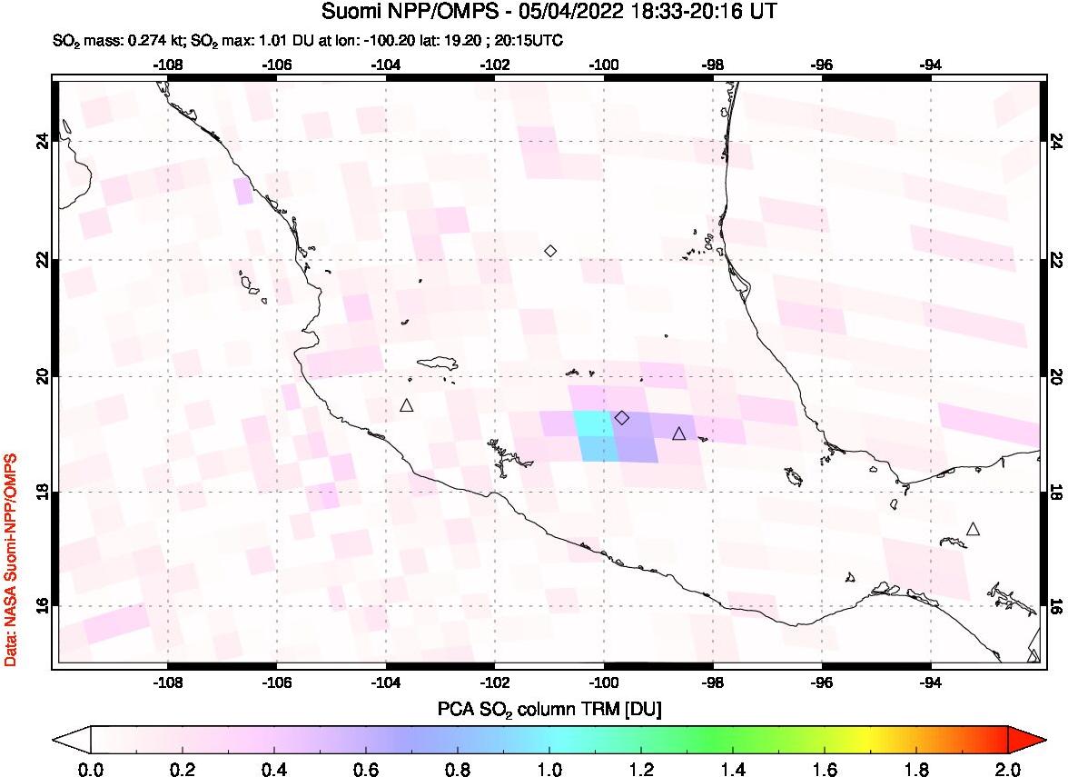 A sulfur dioxide image over Mexico on May 04, 2022.